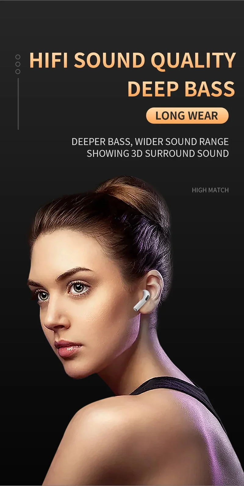 Fone de Ouvido Original Pro 6 TWS Bluetooth Sem Fio com Microfone - Mini Fones Intra-Auriculares Esportivos para Celulares (cópia)