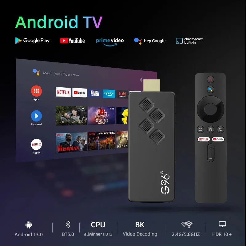 TV Box G96 H313 Android 13 | 4K + Controle Bluetooth por Voz | 2GB/8GB