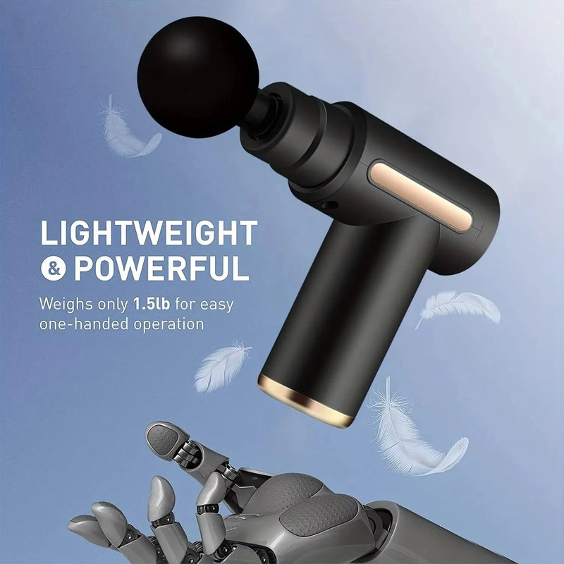 Massageador Muscular Portátil — Toque LED, 4 Cabeças e Alívio Corporal Profundo.