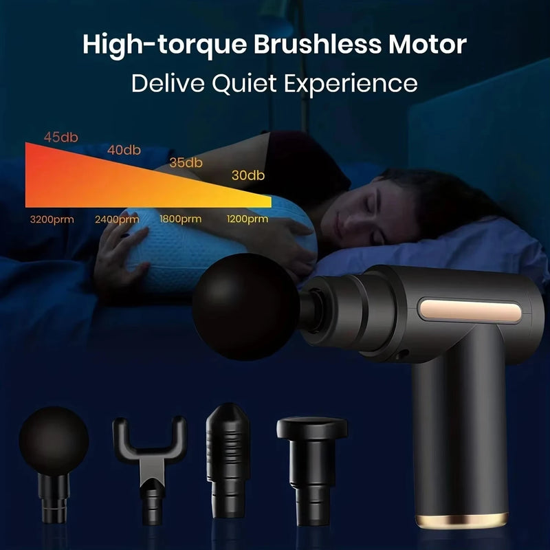 Massageador Muscular Portátil — Toque LED, 4 Cabeças e Alívio Corporal Profundo.
