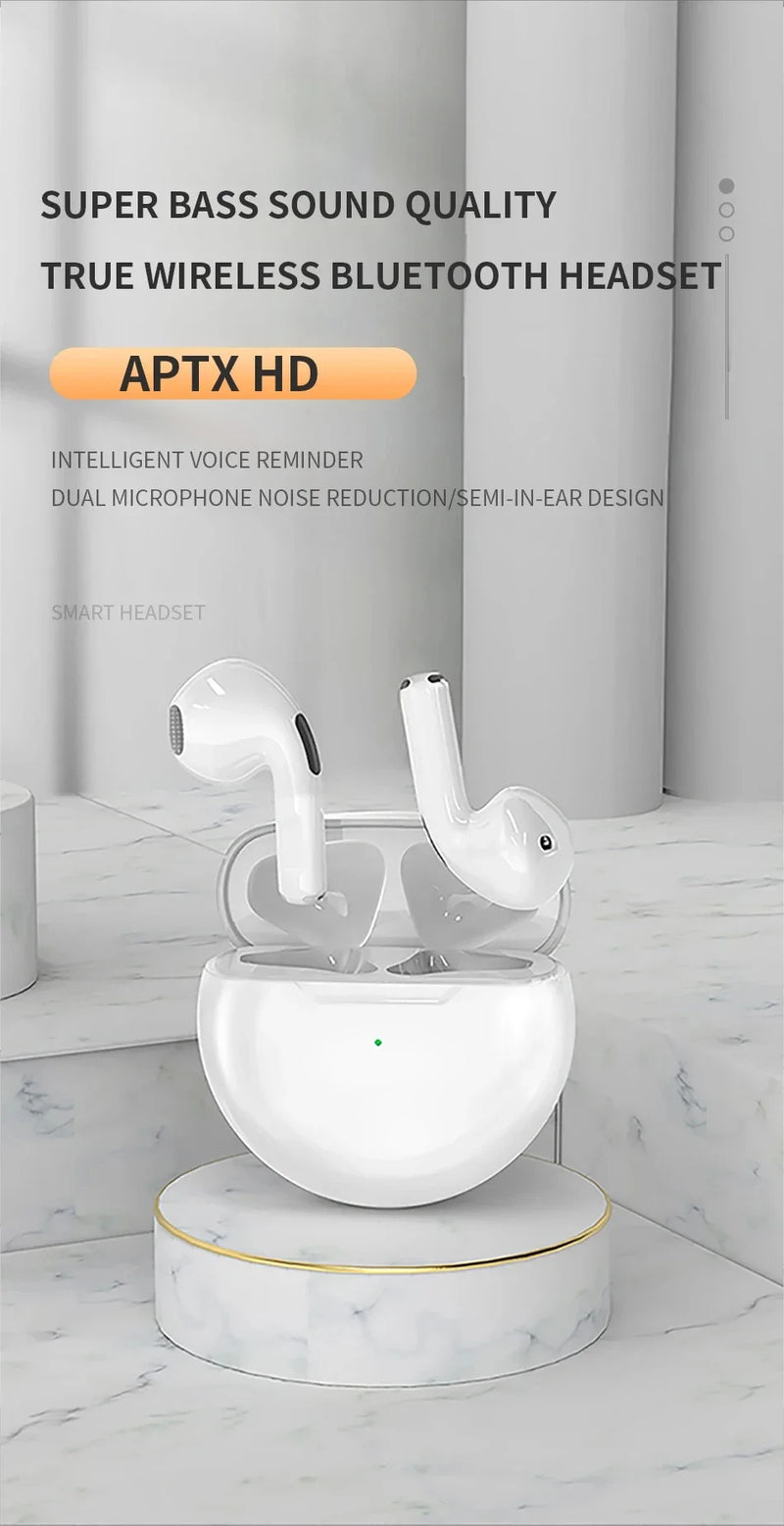Fone de Ouvido Original Pro 6 TWS Bluetooth Sem Fio com Microfone - Mini Fones Intra-Auriculares Esportivos para Celulares (cópia)