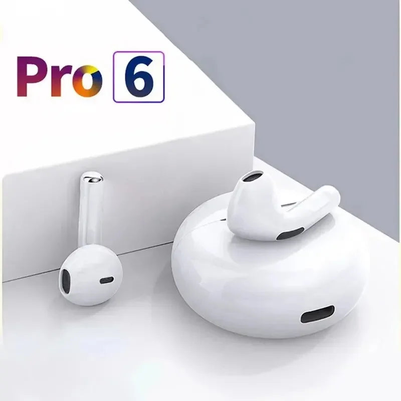 Fone de Ouvido Original Pro 6 TWS Bluetooth Sem Fio com Microfone - Mini Fones Intra-Auriculares Esportivos para Celulares (cópia)