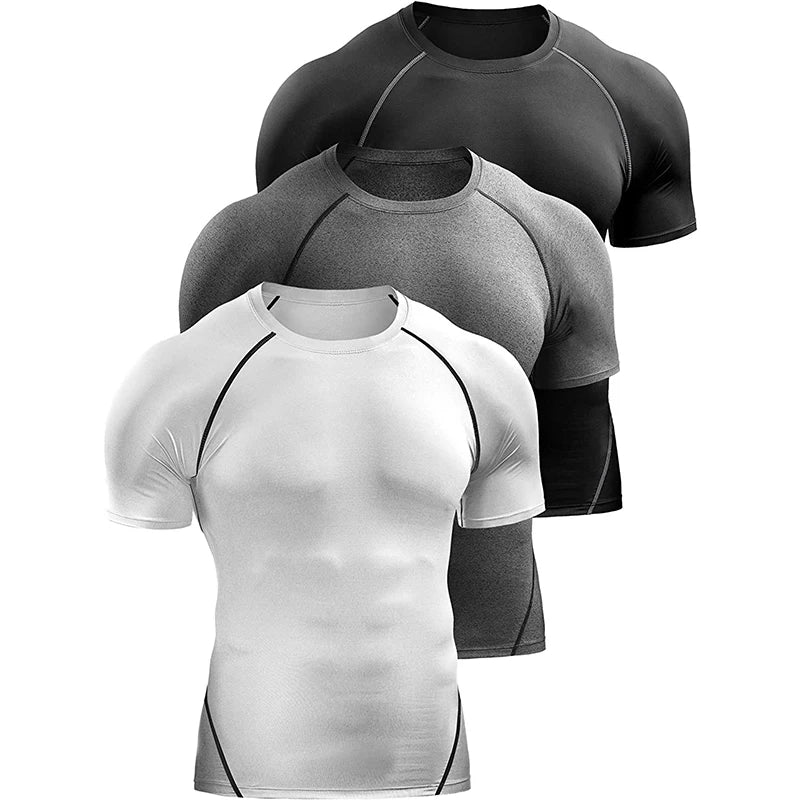 Camiseta Compressão Masculina 2025 – Esportiva de Verão para Corrida e Academia | Roupas de Secagem Rápida e Tecido Elástico