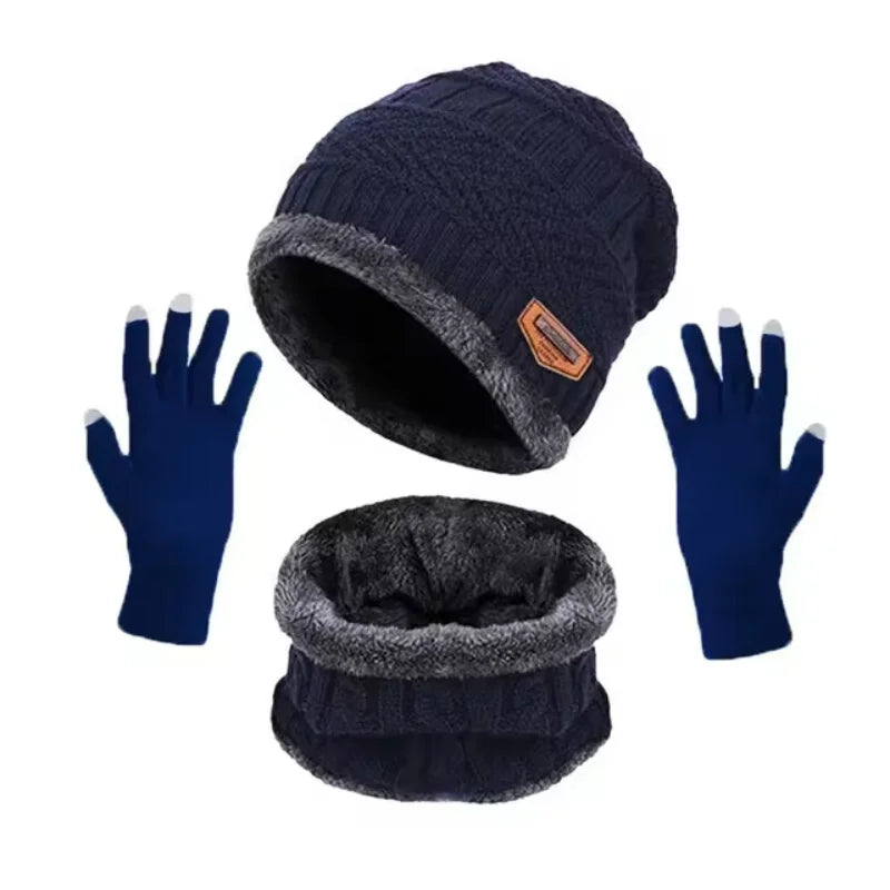 2 peças + 1 par Conjunto de Inverno Quente com Veludo: Gorro, Cachecol e Luvas — Toucas de Inverno Tricotadas para Homens e Mulheres, Gorro com Veludo, Cachecol de Lã Coral, Ideal para Atividades ao Ar Livre.