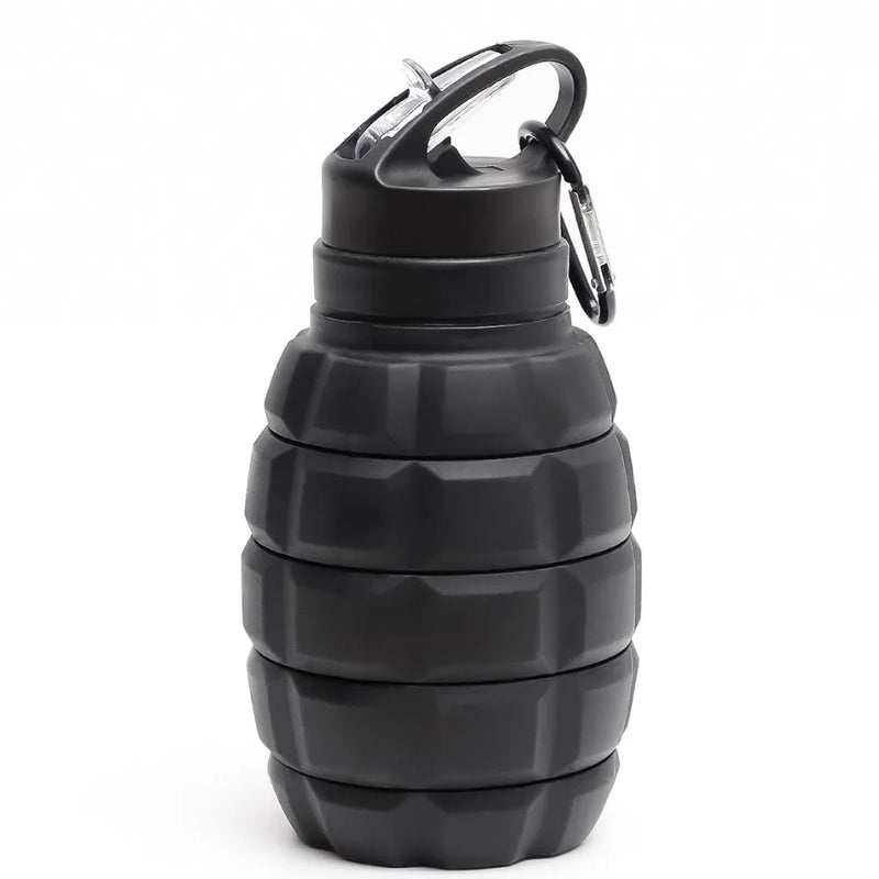 Garrafa de Água Retrátil de Silicone em Formato de Granada – 580ML, Esportiva, Dobrável, Camuflada, Copo de Viagem Colapsável