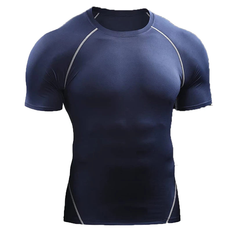 Camiseta Compressão Masculina 2025 – Esportiva de Verão para Corrida e Academia | Roupas de Secagem Rápida e Tecido Elástico