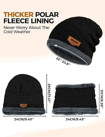 2 peças + 1 par Conjunto de Inverno Quente com Veludo: Gorro, Cachecol e Luvas — Toucas de Inverno Tricotadas para Homens e Mulheres, Gorro com Veludo, Cachecol de Lã Coral, Ideal para Atividades ao Ar Livre.