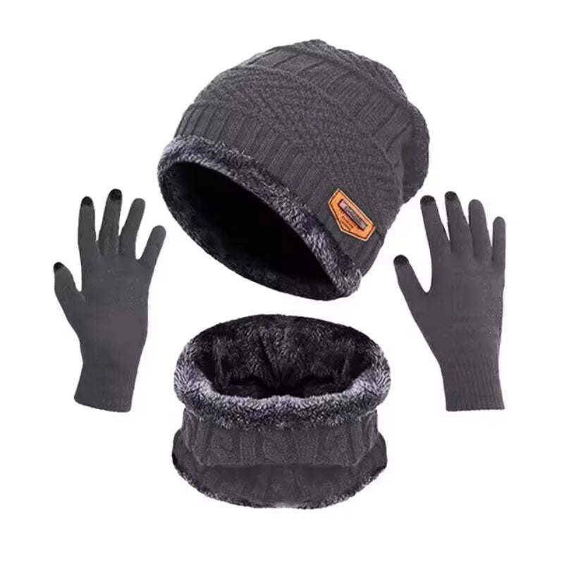 2 peças + 1 par Conjunto de Inverno Quente com Veludo: Gorro, Cachecol e Luvas — Toucas de Inverno Tricotadas para Homens e Mulheres, Gorro com Veludo, Cachecol de Lã Coral, Ideal para Atividades ao Ar Livre.
