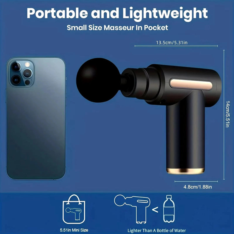 Massageador Muscular Portátil — Toque LED, 4 Cabeças e Alívio Corporal Profundo.