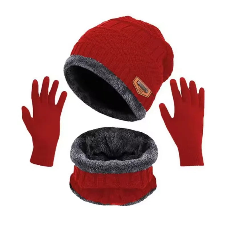 2 peças + 1 par Conjunto de Inverno Quente com Veludo: Gorro, Cachecol e Luvas — Toucas de Inverno Tricotadas para Homens e Mulheres, Gorro com Veludo, Cachecol de Lã Coral, Ideal para Atividades ao Ar Livre.