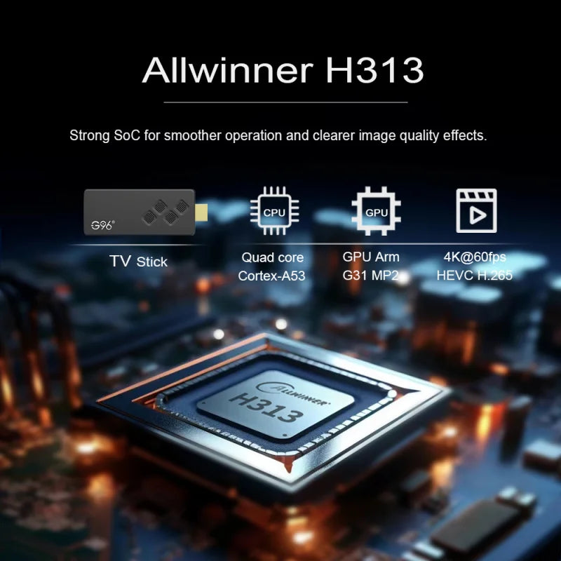 TV Box G96 H313 Android 13 | 4K + Controle Bluetooth por Voz | 2GB/8GB