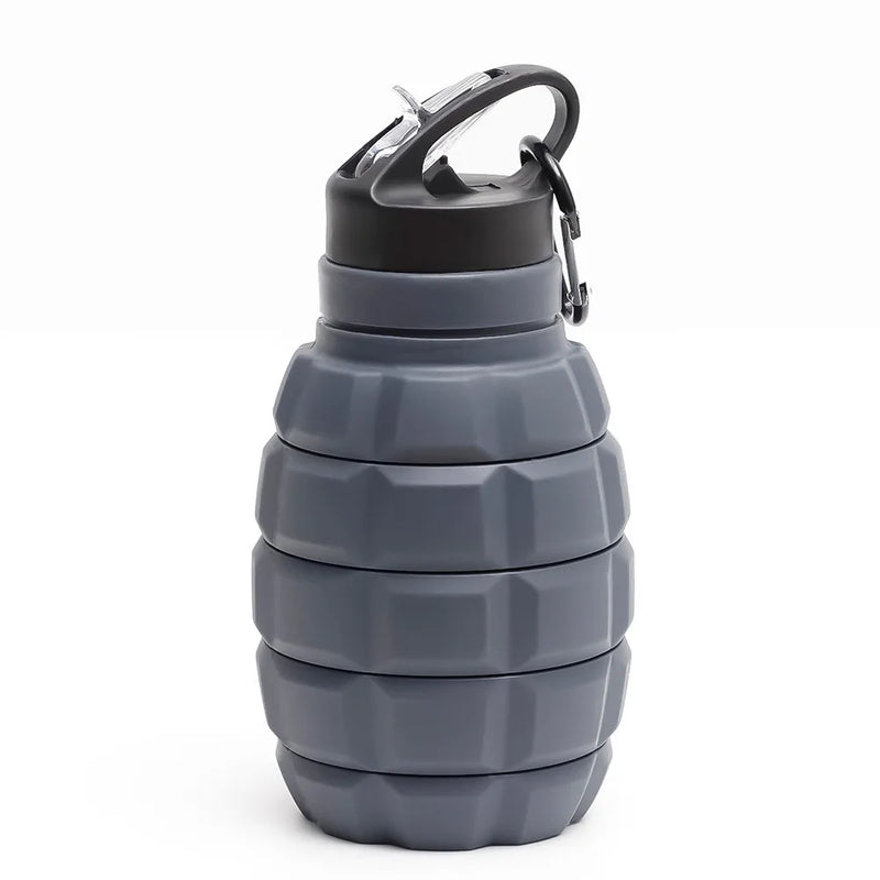 Garrafa de Água Retrátil de Silicone em Formato de Granada – 580ML, Esportiva, Dobrável, Camuflada, Copo de Viagem Colapsável