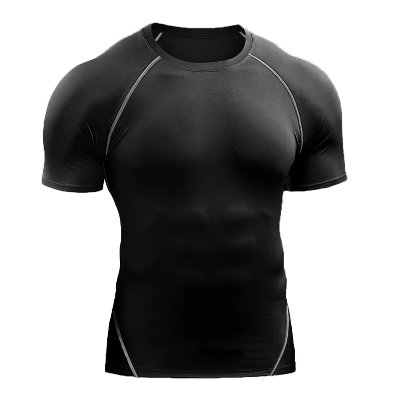 Camiseta Compressão Masculina 2025 – Esportiva de Verão para Corrida e Academia | Roupas de Secagem Rápida e Tecido Elástico