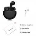 Fone de Ouvido Original Pro 6 TWS Bluetooth Sem Fio com Microfone - Mini Fones Intra-Auriculares Esportivos para Celulares (cópia)