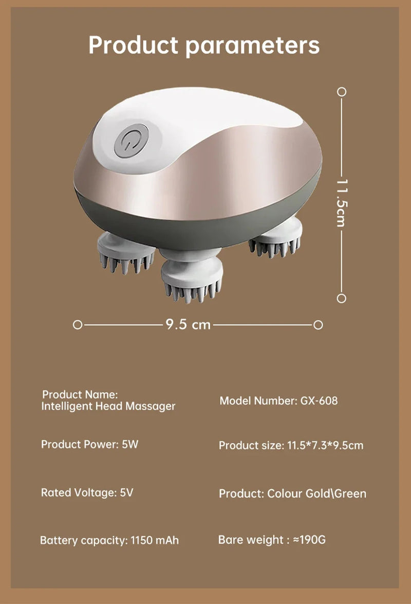 Massageador de cabeça elétrico 3d para gatos, cães, animais de estimação, couro cabeludo, recarregável, relaxamento corporal, massageador, promove o crescimento do cabelo, suprimentos para animais de estimação