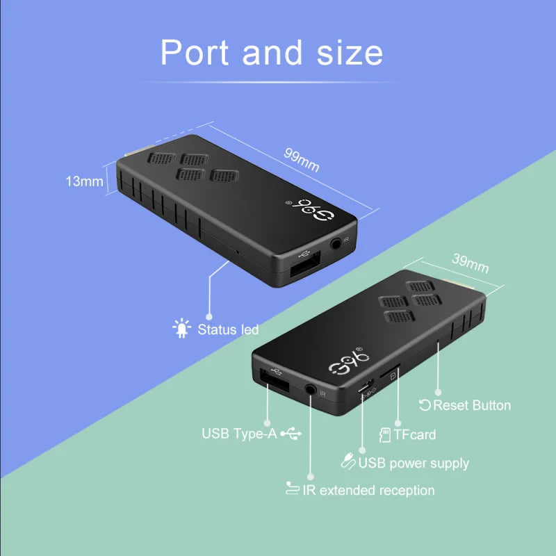 TV Box G96 H313 Android 13 | 4K + Controle Bluetooth por Voz | 2GB/8GB